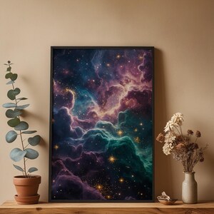 Jewel Tone Nebula | Cosmic Space Poster | Deep Emerald Universe Art zdjęcie 6