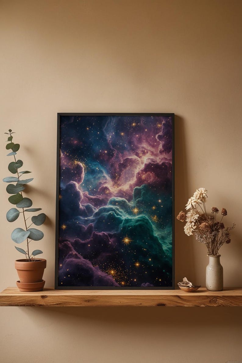 Jewel Tone Nebula | Cosmic Space Poster | Deep Emerald Universe Art zdjęcie 6