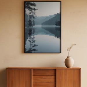 Misty Mountain Lake | Fog Forest Water Landscape Poster | Zen Nature Wall Art image 5