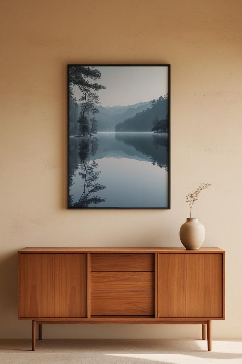 Misty Mountain Lake | Fog Forest Water Landscape Poster | Zen Nature Wall Art image 5