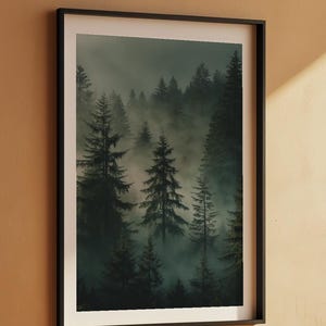 Misty Forest Poster | Atmospheric Pine Trees Art image 7