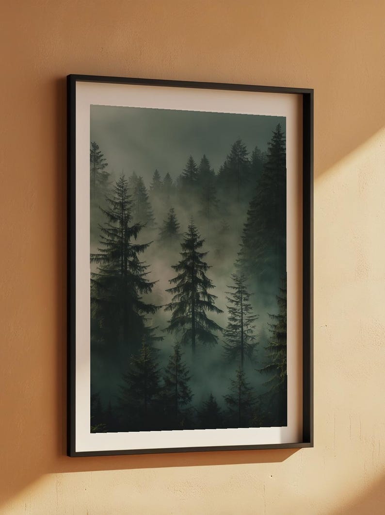 Misty Forest Poster | Atmospheric Pine Trees Art image 7