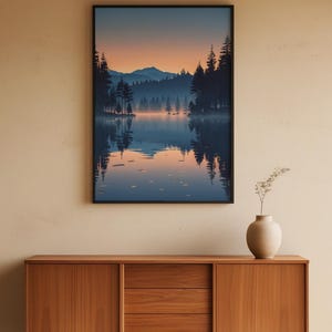 Twilight Lake Reflection | Peaceful Nature Poster | Golden Hour Landscape image 8