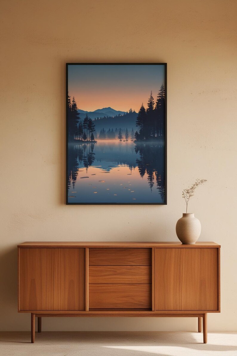 Twilight Lake Reflection | Peaceful Nature Poster | Golden Hour Landscape image 8