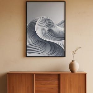 Abstract Wave Art | Modern Gray Flowing Lines Poster | Minimalist Print afbeelding 5