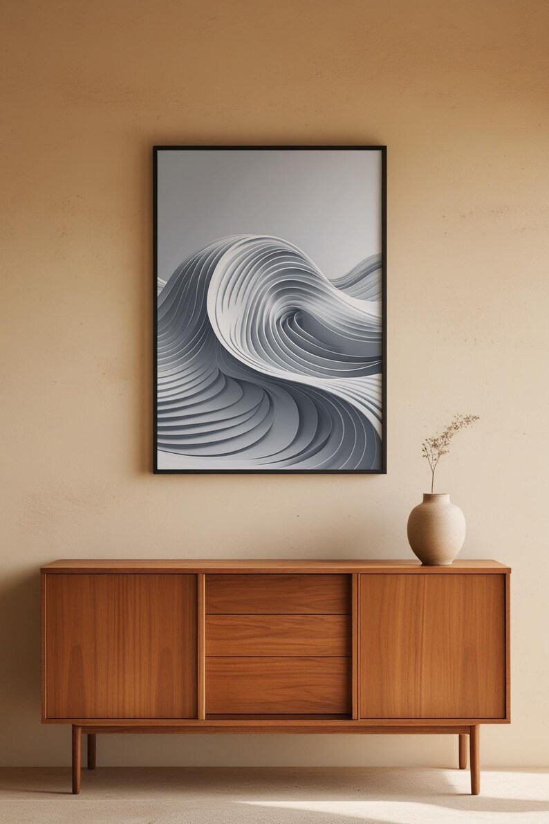 Abstract Wave Art | Modern Gray Flowing Lines Poster | Minimalist Print afbeelding 5