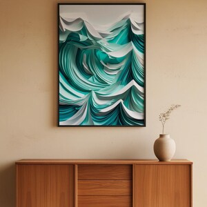 Layered Ocean Waves | Paper Cut Art | Turquoise Abstract Coastal zdjęcie 5