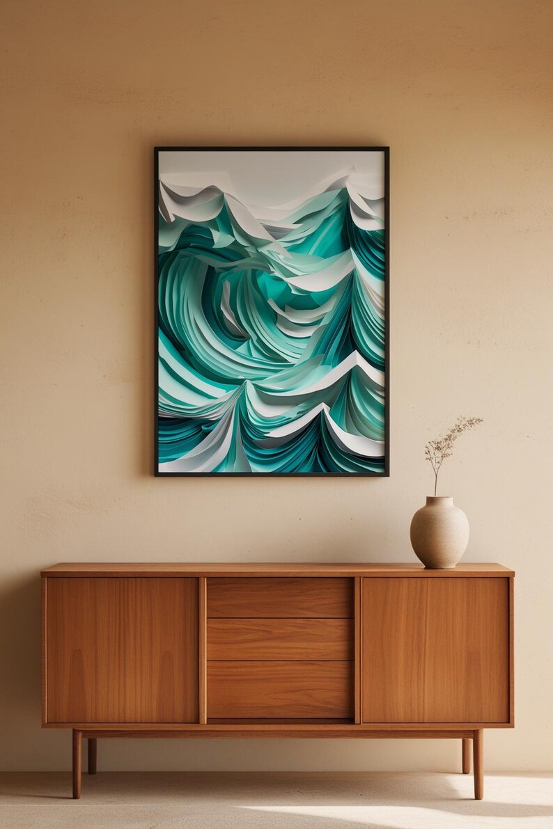 Layered Ocean Waves | Paper Cut Art | Turquoise Abstract Coastal zdjęcie 5