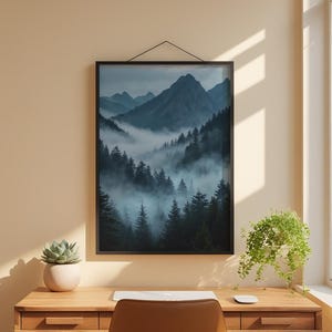 Misty Mountain Forest | Dramatic Nature Poster | Moody Landscape Art image 2