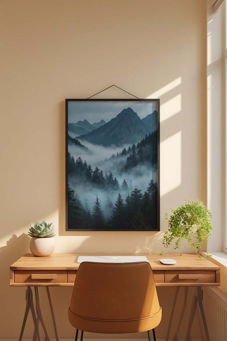 Misty Mountain Forest | Dramatic Nature Poster | Moody Landscape Art image 2