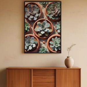 Succulent Garden Top View | Botanical Plant Art | Minimalist Terrarium image 2