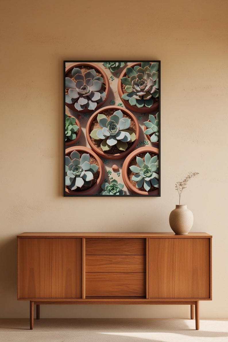 Succulent Garden Top View | Botanical Plant Art | Minimalist Terrarium image 2