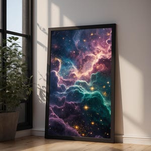 Jewel Tone Nebula | Cosmic Space Poster | Deep Emerald Universe Art zdjęcie 8
