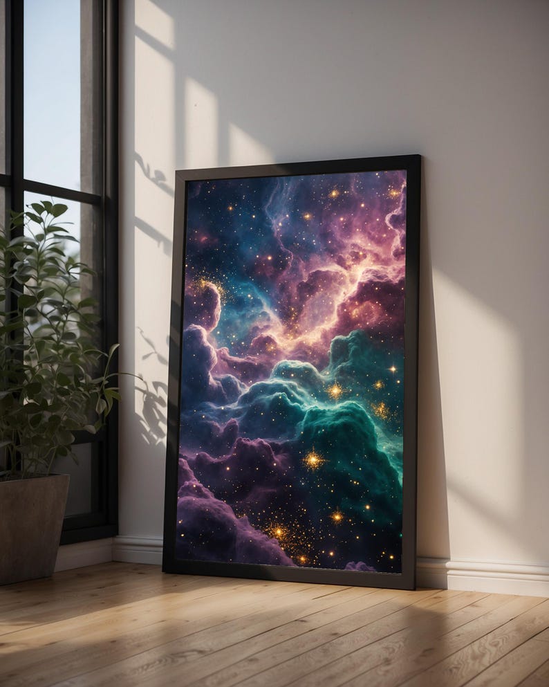 Jewel Tone Nebula | Cosmic Space Poster | Deep Emerald Universe Art zdjęcie 8