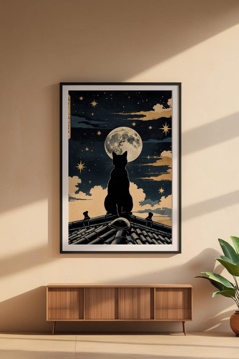 Cat Moon Night | Japanese Ukiyo-e Style Poster imagem 6