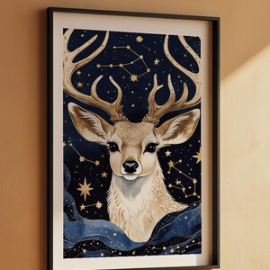 Cosmic Deer Antlers | Celestial Wildlife Art | Magical Nature Poster imagen 7