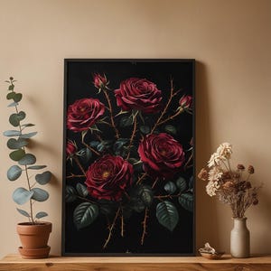 Dark Botanical Art | Gothic Rose Poster | Moody Vintage Wall Decor Bild 4