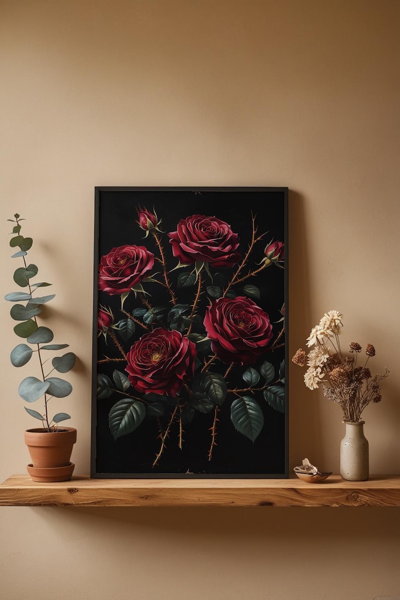 Dark Botanical Art | Gothic Rose Poster | Moody Vintage Wall Decor Bild 4