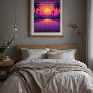 Poster coucher de soleil Vaporwave | Décoration murale palmiers néon image 6