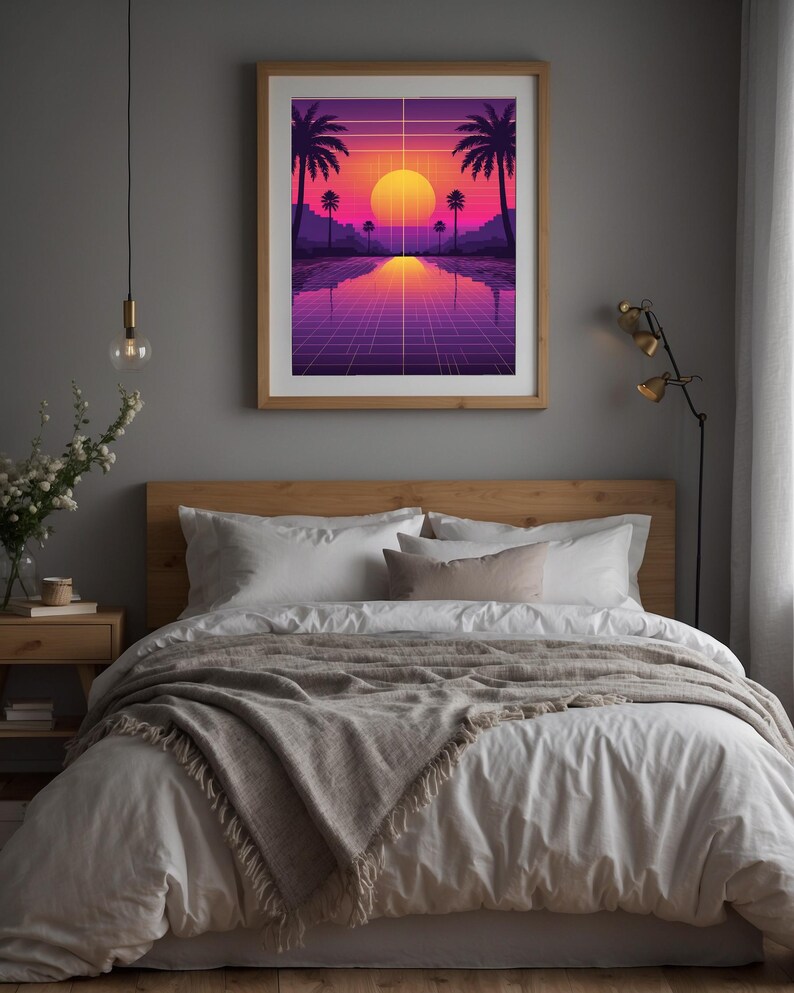 Poster coucher de soleil Vaporwave | Décoration murale palmiers néon image 6