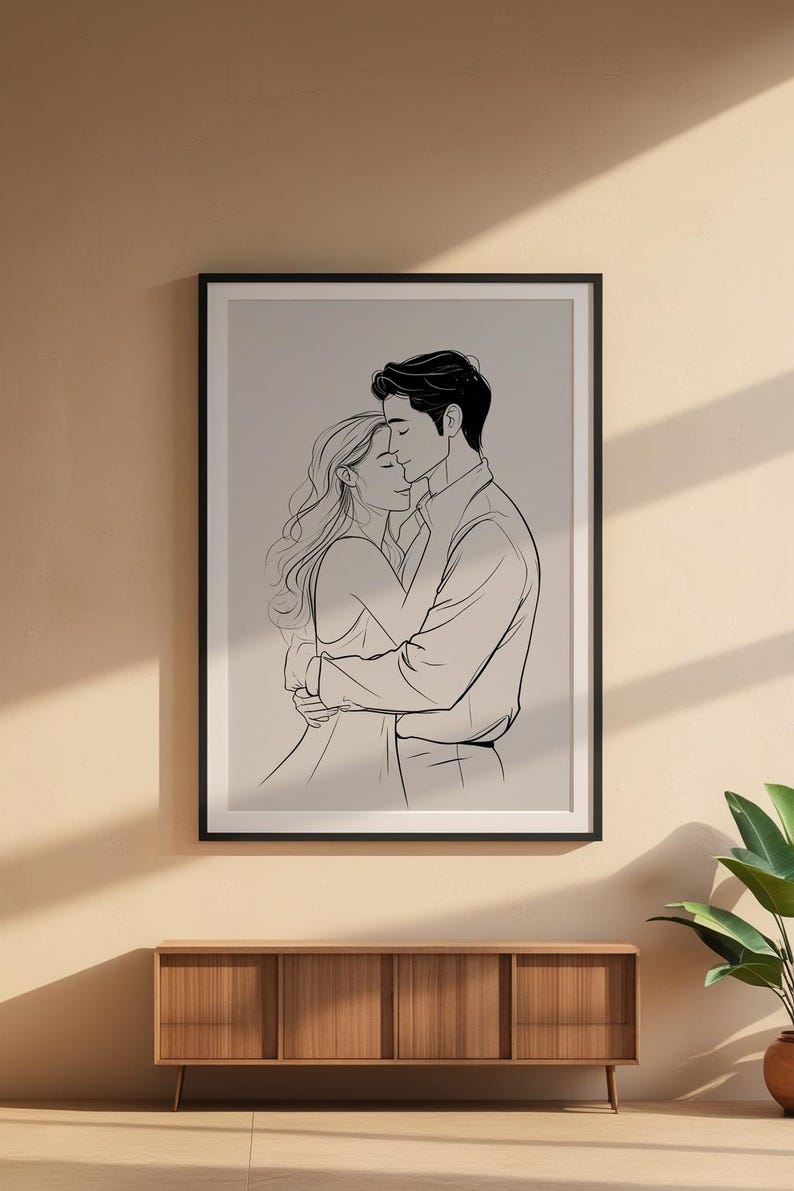 Valentine Wall Art | Romantic Line Art Poster | Couple Embrace Print Bild 6