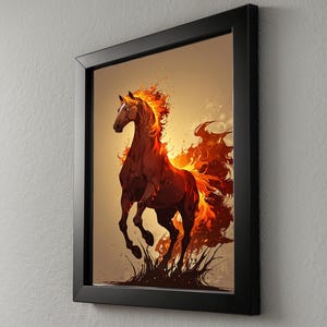 Arte de caballo de fuego / Póster de semental llameante / Decoración de pared de fantasía moderna imagen 8