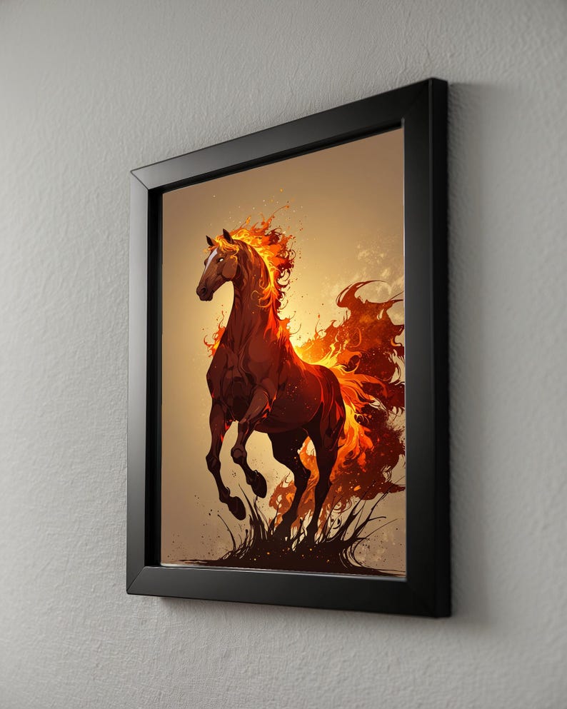 Arte de caballo de fuego / Póster de semental llameante / Decoración de pared de fantasía moderna imagen 8