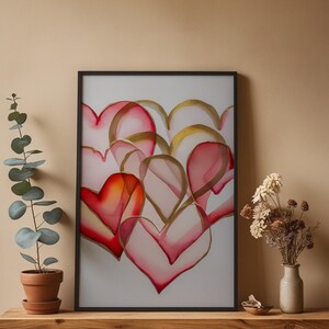 Art coeur Saint-Valentin | Affiche d'amour à l'aquarelle | Décoration murale en or rose image 4