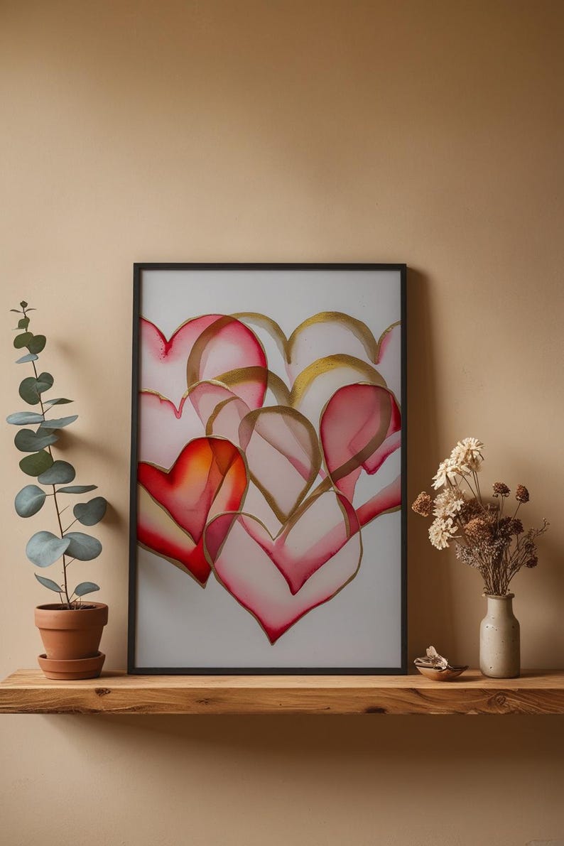 Art coeur Saint-Valentin | Affiche d'amour à l'aquarelle | Décoration murale en or rose image 4
