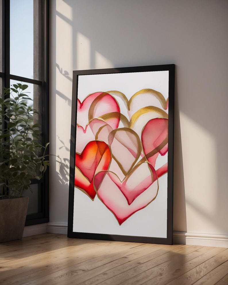 Art coeur Saint-Valentin | Affiche d'amour à l'aquarelle | Décoration murale en or rose image 9