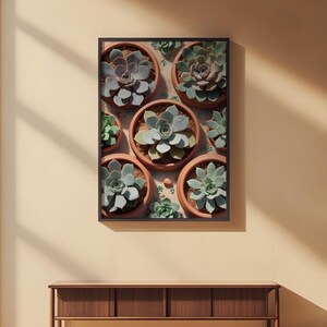 Succulent Garden Top View | Botanical Plant Art | Minimalist Terrarium image 4