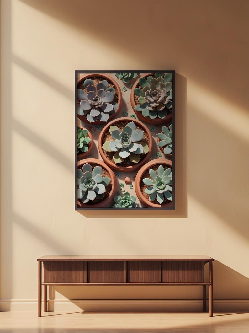 Succulent Garden Top View | Botanical Plant Art | Minimalist Terrarium image 4
