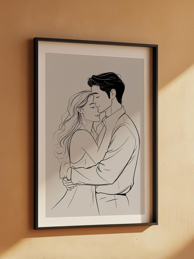 Valentine Wall Art | Romantic Line Art Poster | Couple Embrace Print Bild 7