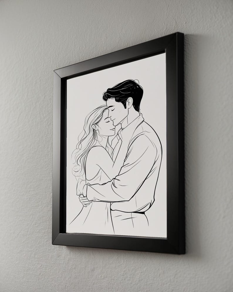 Valentine Wall Art | Romantic Line Art Poster | Couple Embrace Print Bild 8