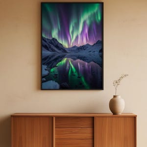 Aurora Lake Reflection | Northern Lights Mountain Landscape | Magical Night Bild 5