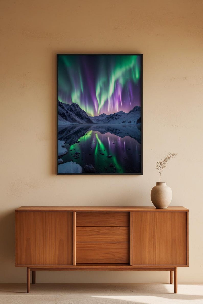 Aurora Lake Reflection | Northern Lights Mountain Landscape | Magical Night Bild 5