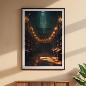 Library Wall Art | Dark Academia Poster | Vintage Bookshelf Decor Bild 6