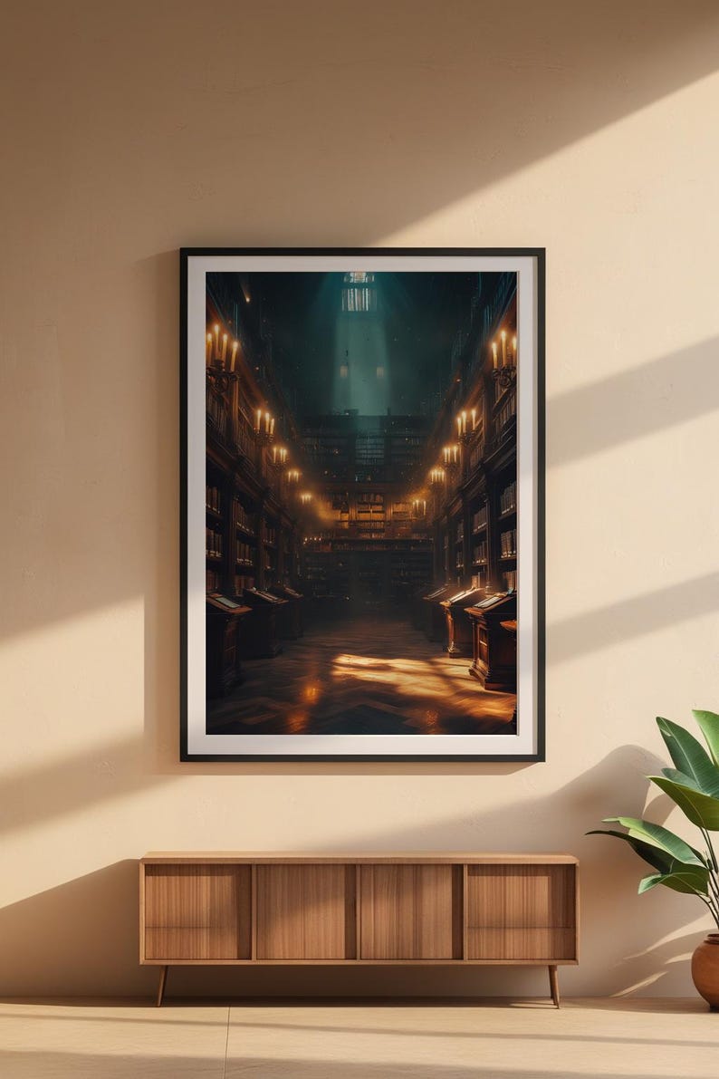 Library Wall Art | Dark Academia Poster | Vintage Bookshelf Decor Bild 6