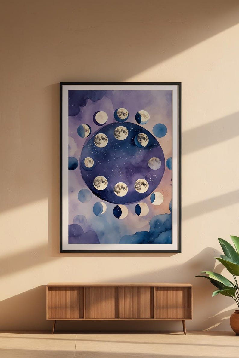 Lunar Phases | Moon Cycle Poster | Mystical Night Art zdjęcie 6