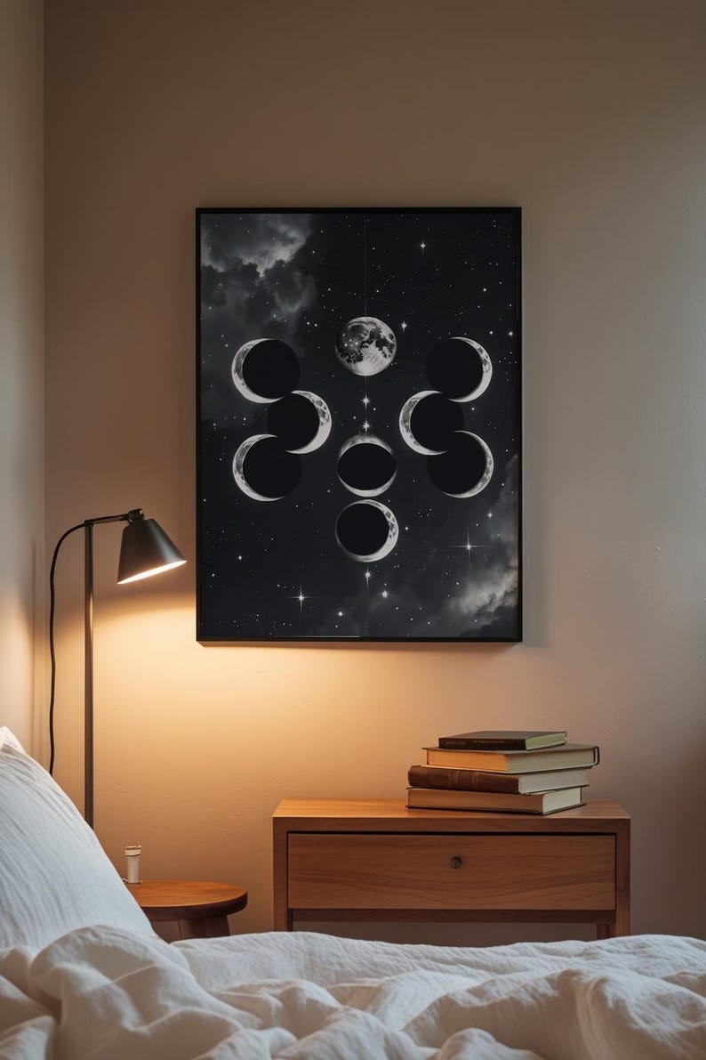 Arte de eclipse lunar / Póster de fases lunares / Decoración de pared astronómica imagen 3