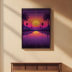 Poster coucher de soleil Vaporwave | Décoration murale palmiers néon image 2