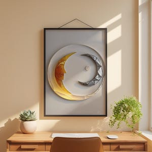 Sun Moon Minimalist | Celestial Line Art Poster | Modern Boho Decor image 1