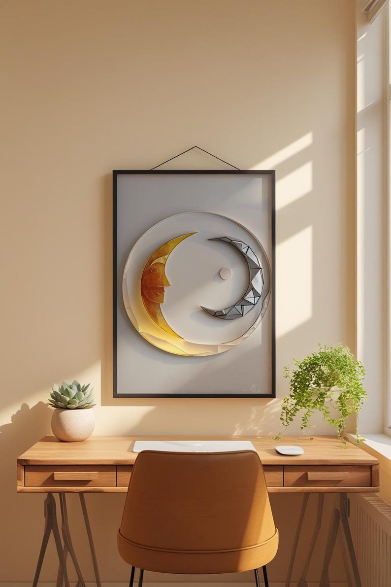 Sun Moon Minimalist | Celestial Line Art Poster | Modern Boho Decor image 1