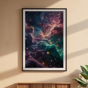 Jewel Tone Nebula | Cosmic Space Poster | Deep Emerald Universe Art zdjęcie 10