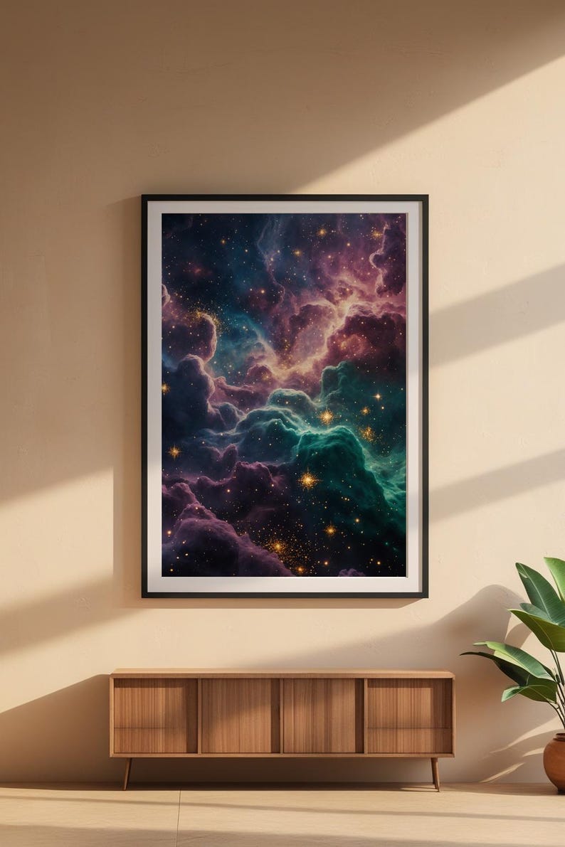Jewel Tone Nebula | Cosmic Space Poster | Deep Emerald Universe Art zdjęcie 10