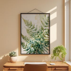Unfurling Fern Art | Watercolor Botanical Poster | Sage Green Decor Bild 1
