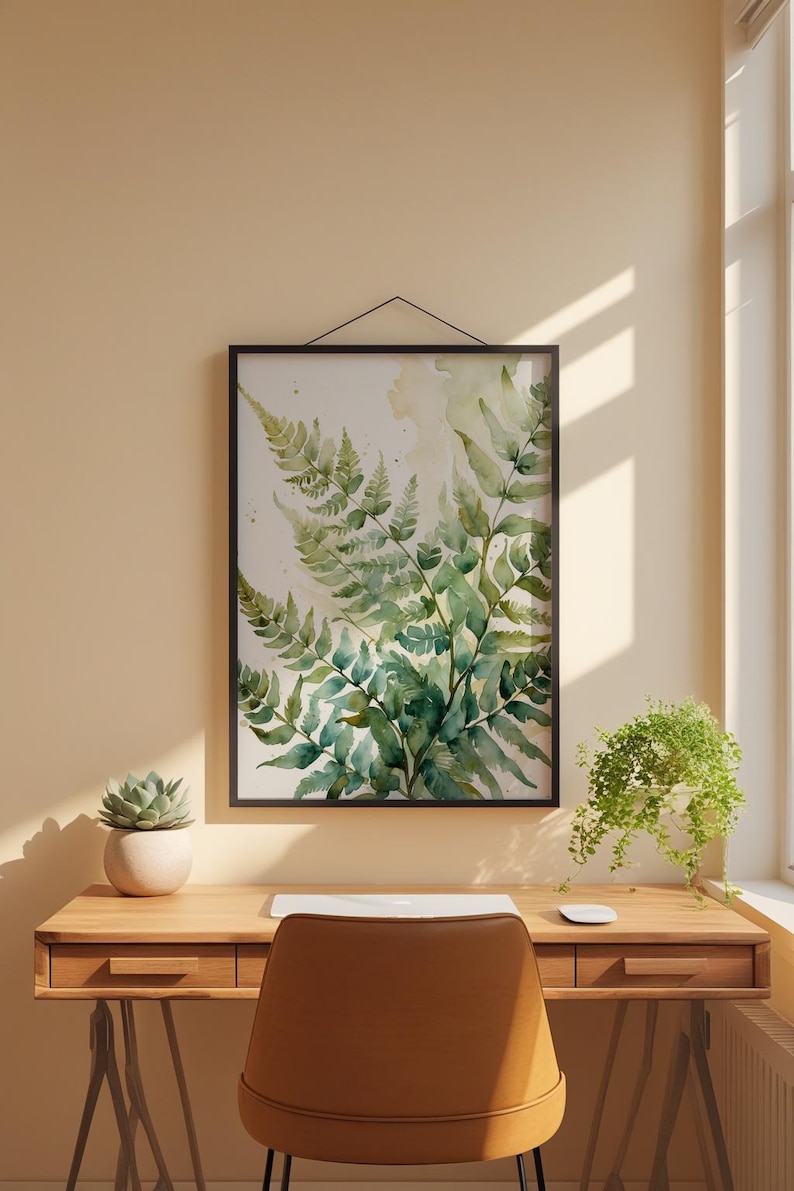 Unfurling Fern Art | Watercolor Botanical Poster | Sage Green Decor Bild 1