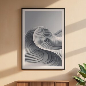 Abstract Wave Art | Modern Gray Flowing Lines Poster | Minimalist Print afbeelding 6