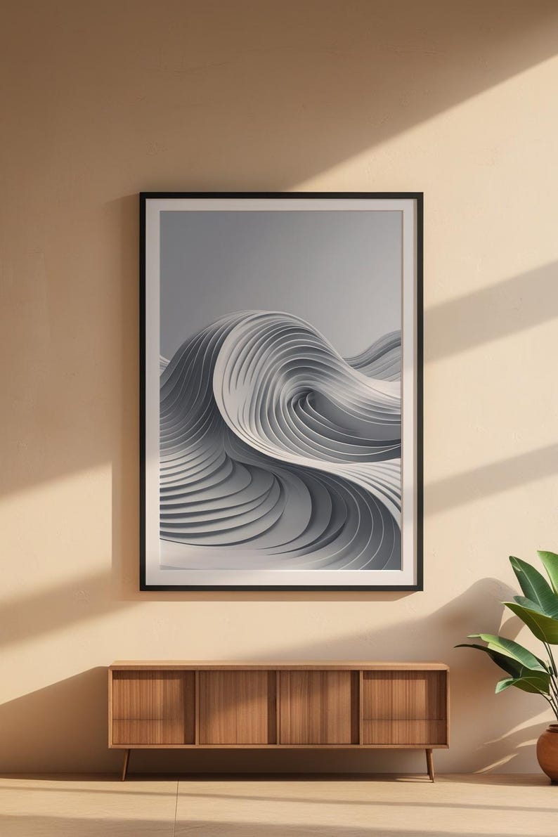 Abstract Wave Art | Modern Gray Flowing Lines Poster | Minimalist Print afbeelding 6