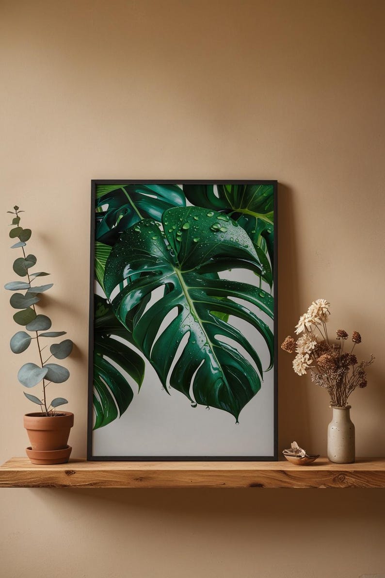 Monstera Leaf Art | Tropical Botanical Poster | Green Plant Decor image 4